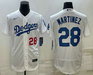 Men's Los Angeles Dodgers #28 JD Martinez Number White Flex Base Stitched Baseball Jersey
